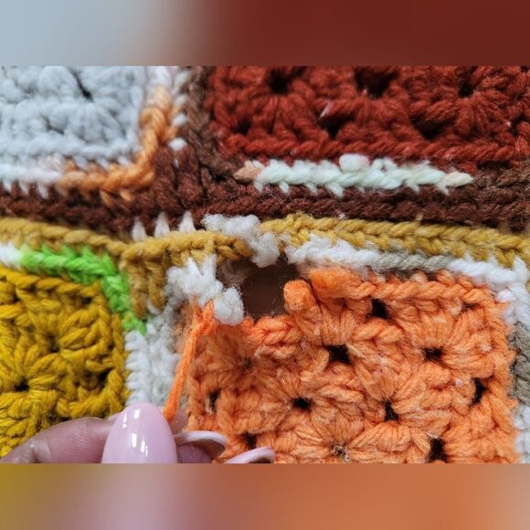 Vintage Afghan Granny Square Psychedelic Multicolored Blanket Throw 66 x 29 - Picture 3 of 11